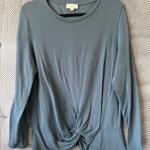 LOFT Slate Long Sleeve Twist Top